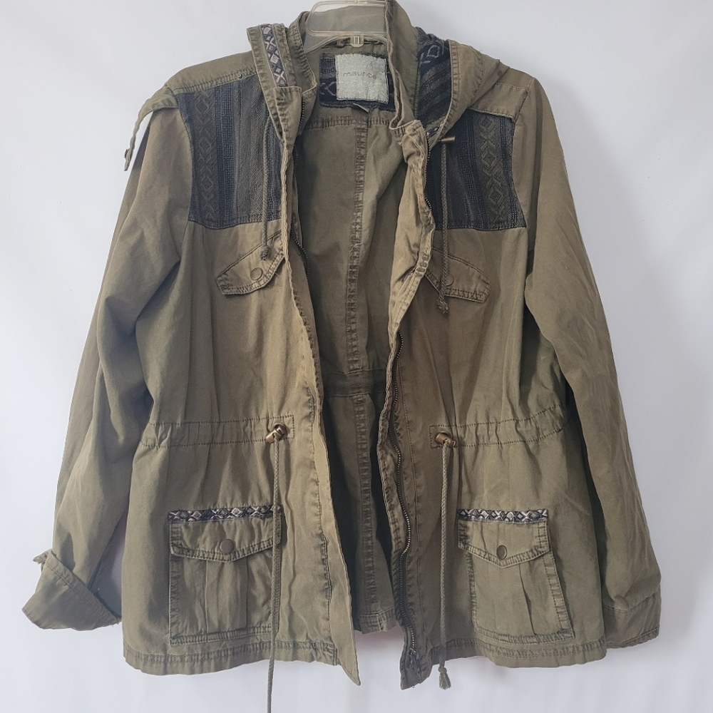 Maurices Olive Green Utility Jacket with Woven Trim